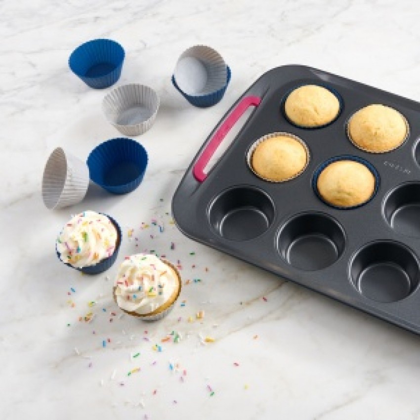 MOULES À MUFFINS EN SILICONE PAQUET DE 12 BLEUET ET MARBRE