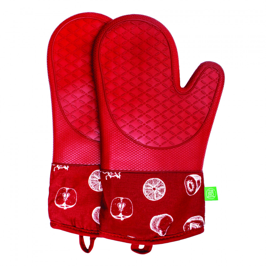 MITAINES POUR LE FOUR IMPRIMÉES EN SILICONE ROUGE 2 PIÈCES