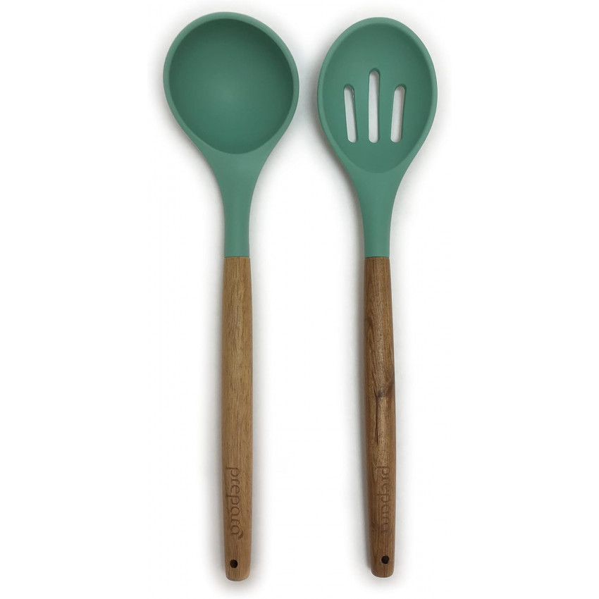 LOUCHE ET CUILLÈRE TROUÉE EN SILICONE VERT PREPARA