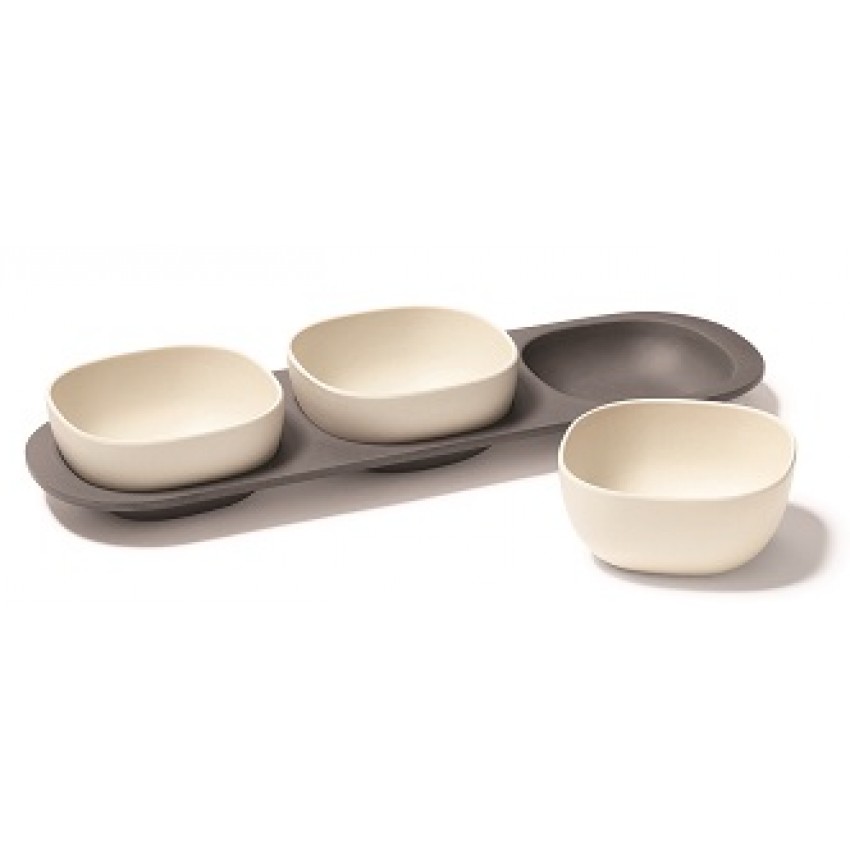 BOLS ET PLATEAU DE SERVICE EN BAMBOU 4 PIÈCES