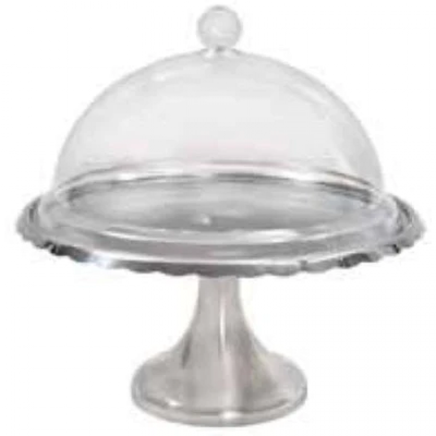 ASSIETTE À GÂTEAU 30CM ACIER INOX AVEC DOME ACRYLIQUE 26CM