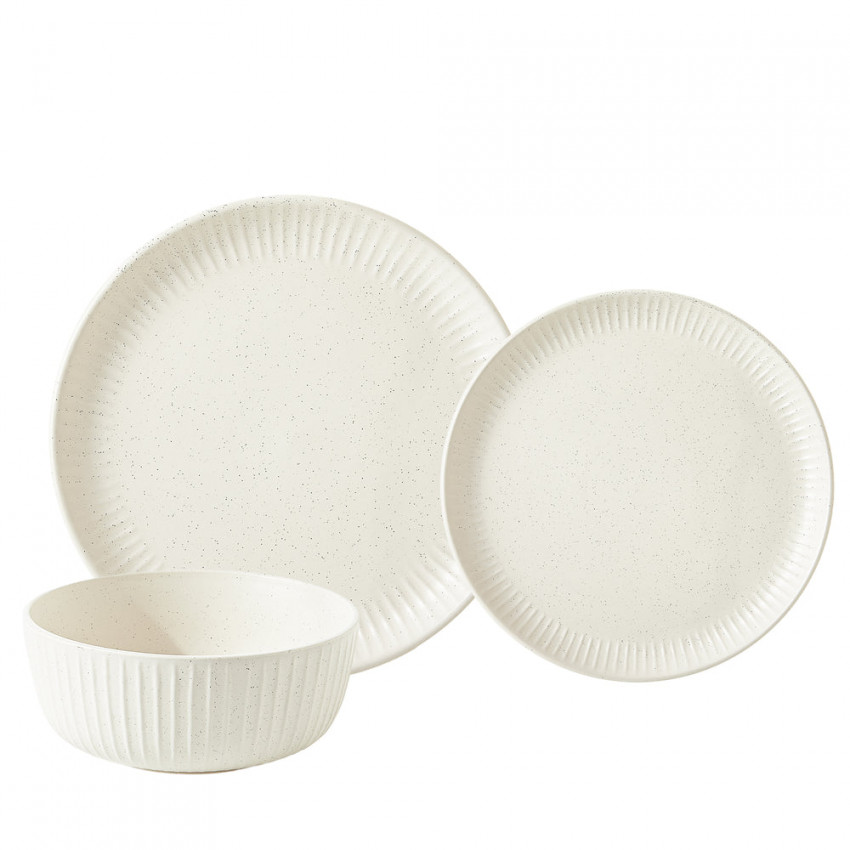 VAISSELLE 12 PIÈCES 4 COUVERTS EN GRÈS SESAME BONE
