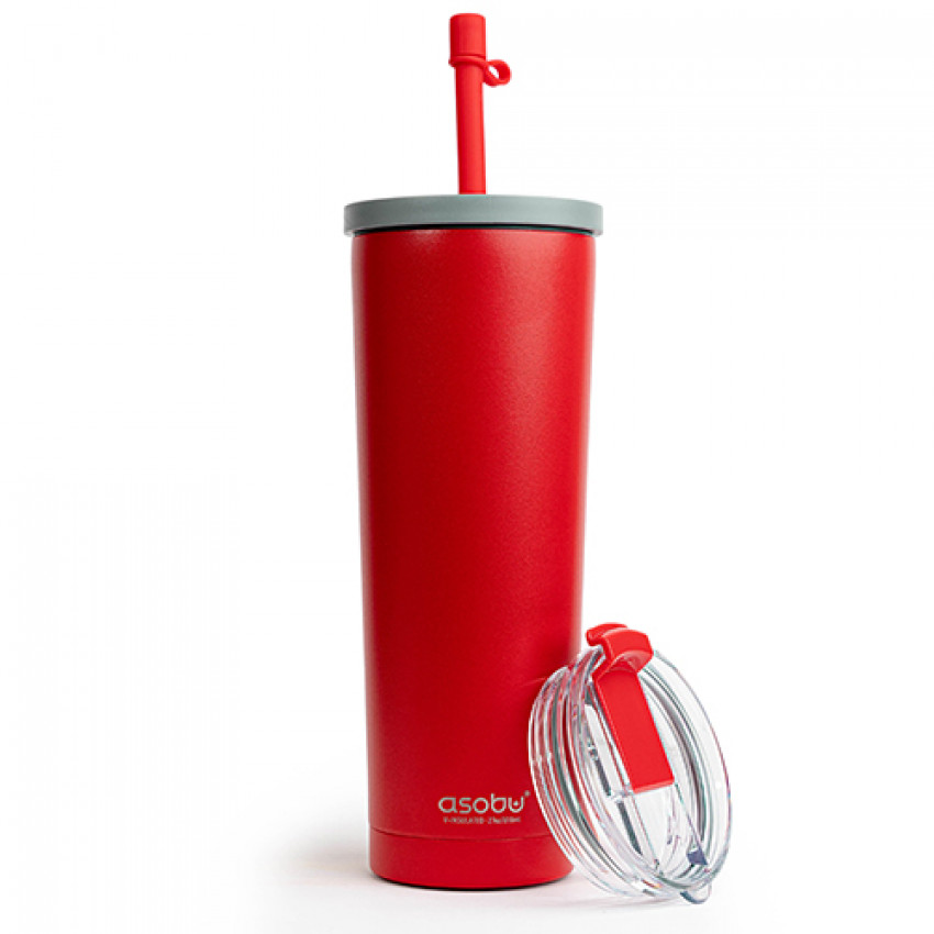 GOBELET DE VOYAGE DOUBLE PAROI 810ML AVEC 2 COUVERCLES ROUGE
