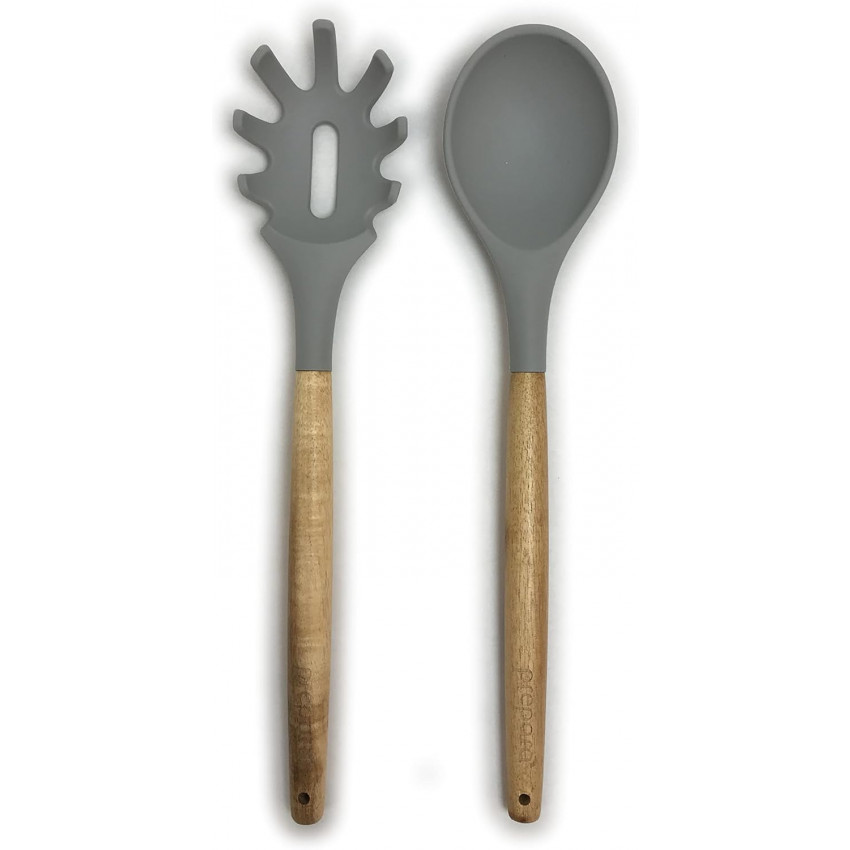 FOURCHETTE À SPAGHETTI ET CUILLÈRE EN SILICONE GRIS PREPARA